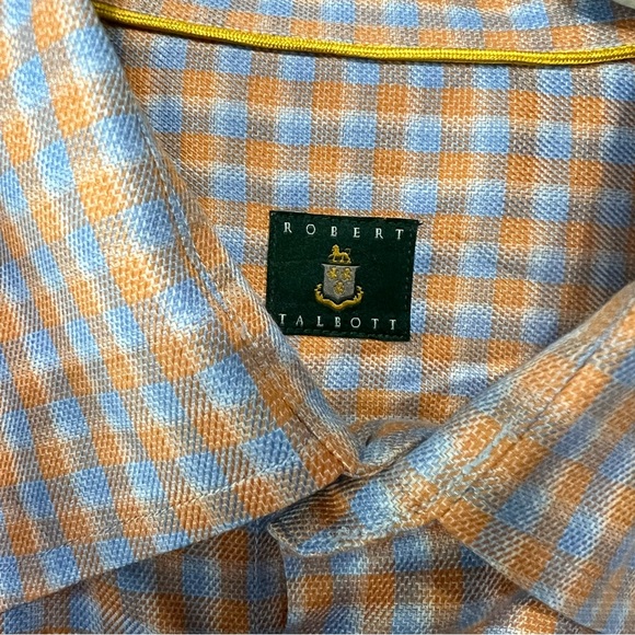 Robert Talbott Dress Shirt Mens XL Orange Blue Plaid Button Up 17-17.5 32/33 - Picture 5 of 12